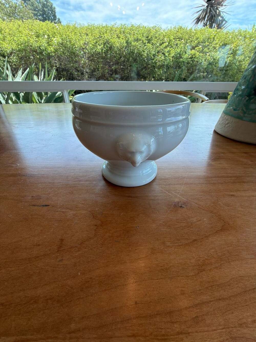 Apilco French White Porcelain Lion Head Pedestal Soup Bowl